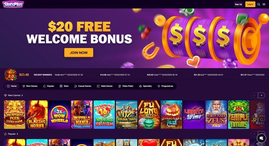 Slots Plus Casino desktop lobby