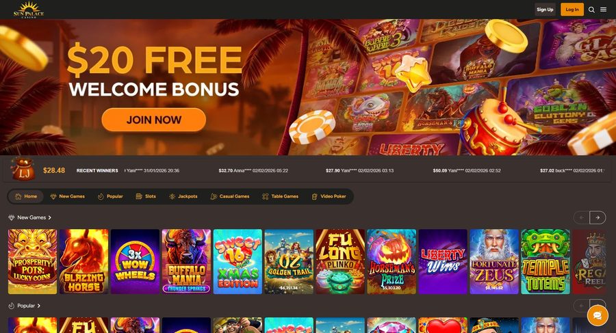 Sun Palace Casino desktop lobby