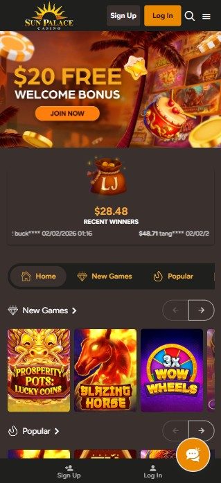 Sun Palace Casino mobile view